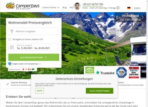 How camperdays.de looks like on a tablet such as an iPad.