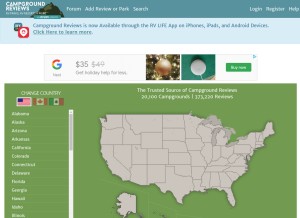 How campgroundreviews.com looks like on a tablet such as an iPad.