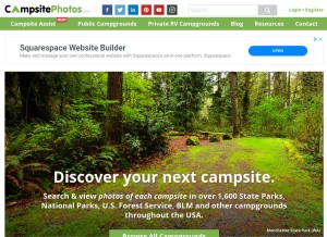 How campsitephotos.com looks like on a tablet such as an iPad.