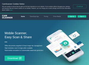 How camscanner.com looks like on a tablet such as an iPad.
