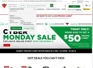 How canadiantire.ca looks like on a tablet such as an iPad.