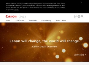 How canon.com looks like on a tablet such as an iPad.