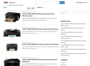 How canonijsettup.com looks like on a tablet such as an iPad.