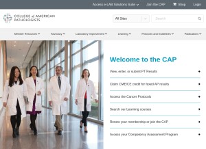 How cap.org looks like on a tablet such as an iPad.