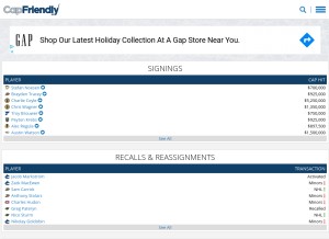 How capfriendly.com looks like on a tablet such as an iPad.