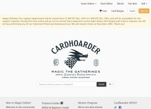 How cardhoarder.com looks like on a tablet such as an iPad.