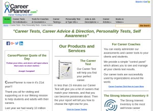 How careerplanner.com looks like on a tablet such as an iPad.