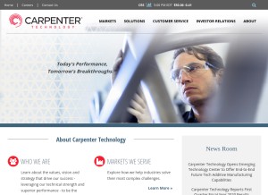 How carpentertechnology.com looks like on a tablet such as an iPad.