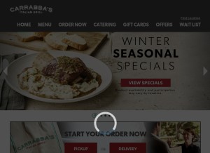 How carrabbas.com looks like on a tablet such as an iPad.