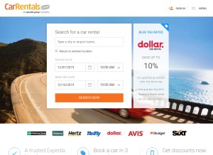 How carrentals.com looks like on a tablet such as an iPad.
