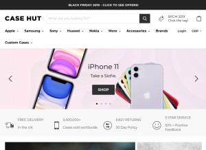 How casehut.com looks like on a tablet such as an iPad.