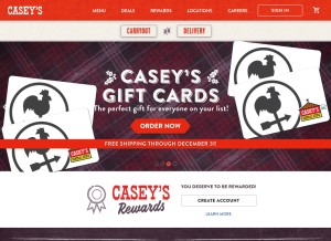 How caseys.com looks like on a tablet such as an iPad.