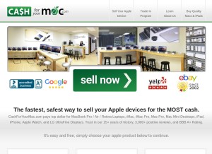 How cashforyourmac.com looks like on a tablet such as an iPad.