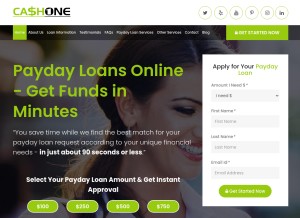 How cashone.com looks like on a tablet such as an iPad.