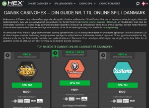 How casinohex.dk looks like on a tablet such as an iPad.