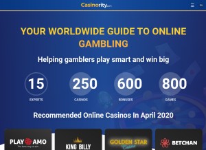 How casinority.com looks like on a tablet such as an iPad.