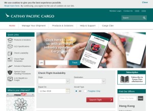 How cathaypacificcargo.com looks like on a tablet such as an iPad.