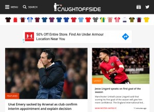 How caughtoffside.com looks like on a tablet such as an iPad.