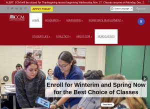 How ccm.edu looks like on a tablet such as an iPad.