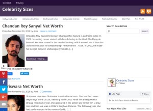 How celebritysizes.com looks like on a tablet such as an iPad.