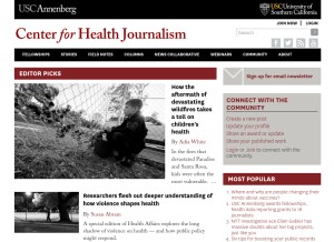 How centerforhealthjournalism.org looks like on a tablet such as an iPad.