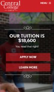 How central.edu looks like on a mobile device such as an iPhone.