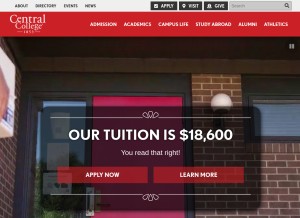 How central.edu looks like on a tablet such as an iPad.