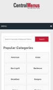 How centralmenus.com looks like on a mobile device such as an iPhone.