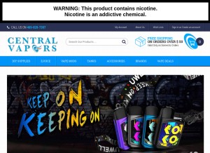 How centralvapors.com looks like on a tablet such as an iPad.