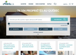 How centris.ca looks like on a tablet such as an iPad.