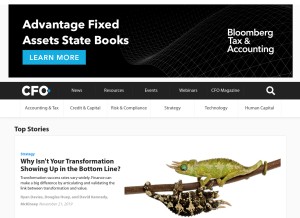 How cfo.com looks like on a tablet such as an iPad.