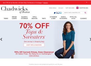 How chadwicks.com looks like on a tablet such as an iPad.