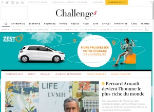 How challenges.fr looks like on a tablet such as an iPad.