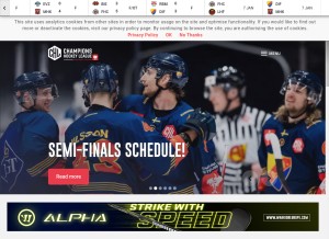 How championshockeyleague.com looks like on a tablet such as an iPad.