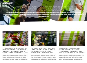 How champworkouts.com looks like on a tablet such as an iPad.