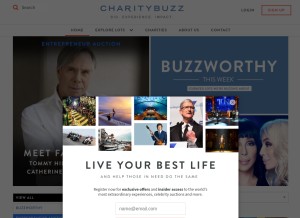 How charitybuzz.com looks like on a tablet such as an iPad.