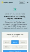 How charitywater.org looks like on a mobile device such as an iPhone.