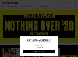 How charlotterusse.com looks like on a tablet such as an iPad.