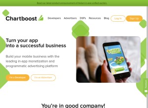 How chartboost.com looks like on a tablet such as an iPad.