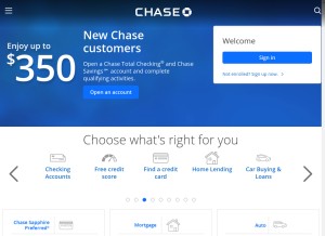 How chase.com looks like on a tablet such as an iPad.