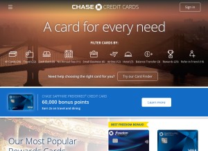 How chasecreditcards.com looks like on a tablet such as an iPad.