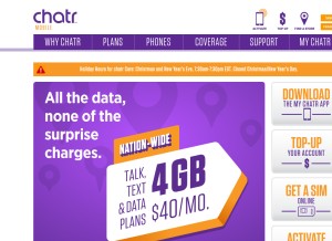 How chatrwireless.com looks like on a tablet such as an iPad.