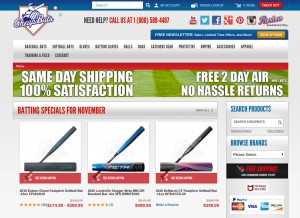 How cheapbats.com looks like on a tablet such as an iPad.