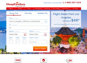 How cheapfareguru.com looks like on a tablet such as an iPad.