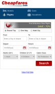 How cheapfares.com looks like on a mobile device such as an iPhone.
