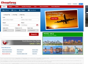 How cheapfares.com looks like on a tablet such as an iPad.