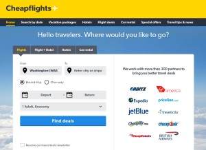 How cheapflights.com looks like on a tablet such as an iPad.