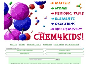 How chem4kids.com looks like on a tablet such as an iPad.