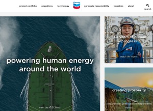 How chevron.com looks like on a tablet such as an iPad.