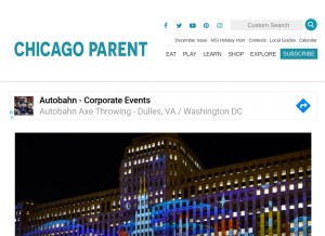 How chicagoparent.com looks like on a tablet such as an iPad.